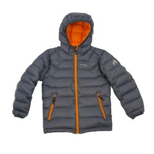 Eddie Bauer First Ascent Kids XS 5-6 Gray Down Puffer Jacket Hooded Orange Trim